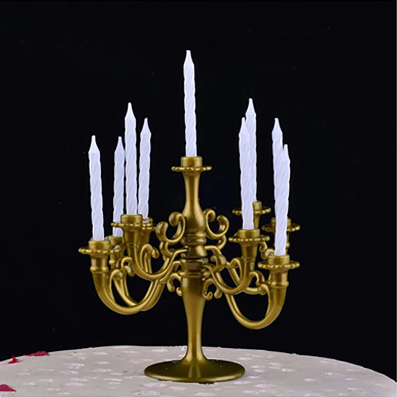 1Set Candles and Candlestick Birthday Party Cake Candle Holders Toppers Decor
