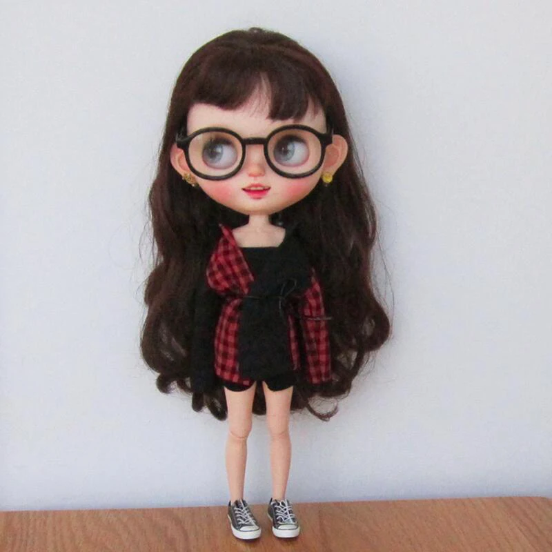 DLBell Blythe Doll Clothes Handmade Red and Black Shirt and Tube Top Shorts Set for Blyth Pullip Ob24 1/6 Azone ICY Licca Dolls