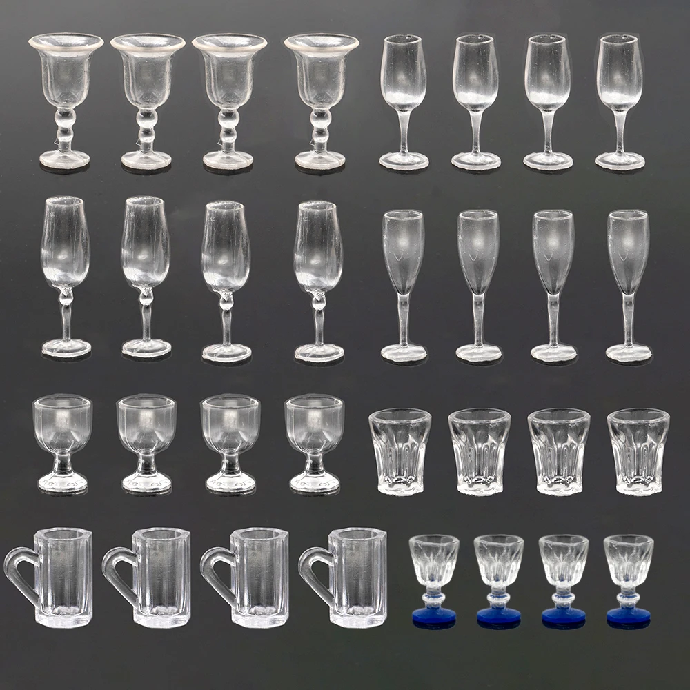 4Pcs 1/12 Doll House Miniature Resin Wine Glass Simulation Goblet Model Toys for Mini Decoration Dollhouse Accessories