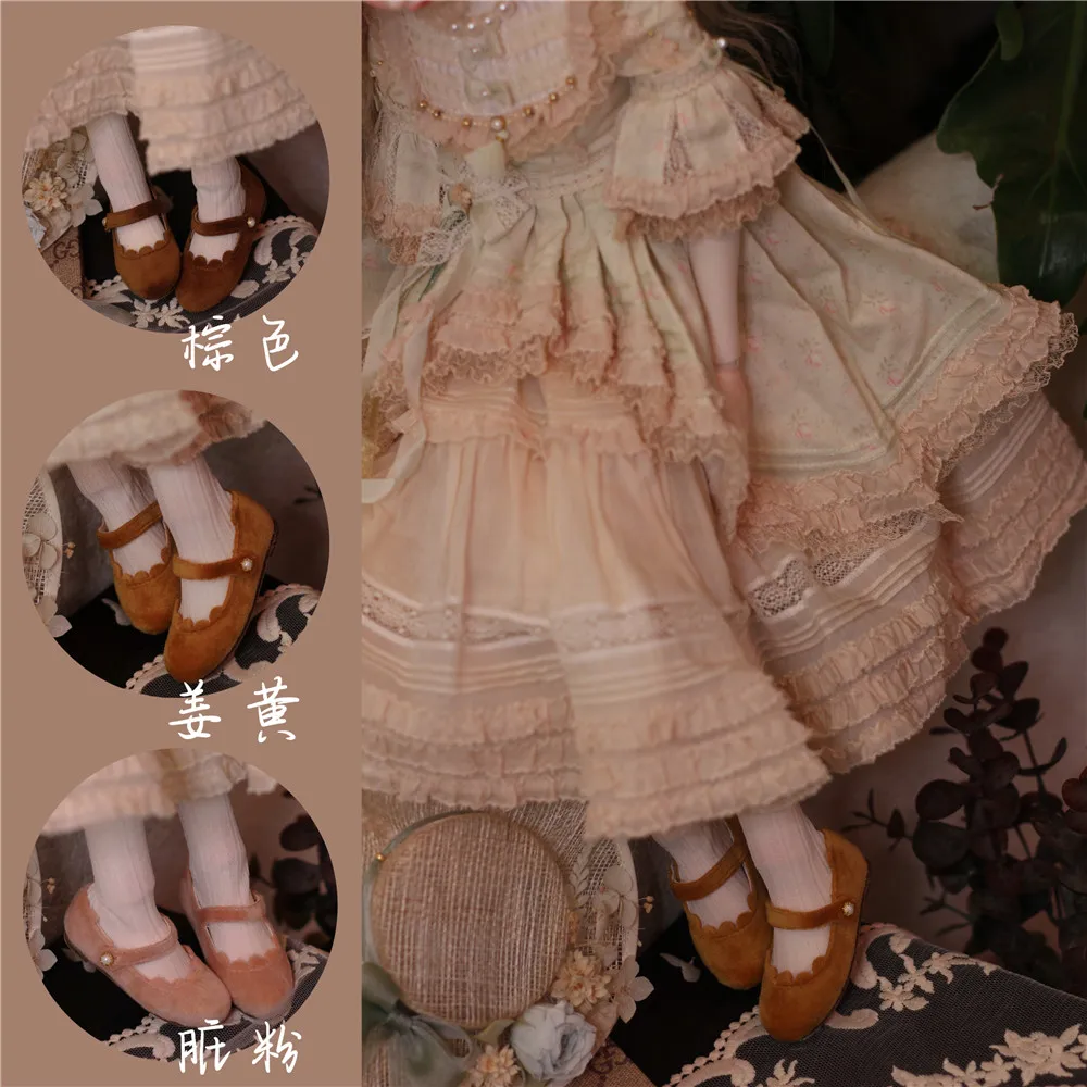 BJD Doll Shoes In Stock Girls Round Toe Soft Stain Elegant Daily Flat-Soled Pink Blue Lacy Single Buckle BJD Doll Accessories
