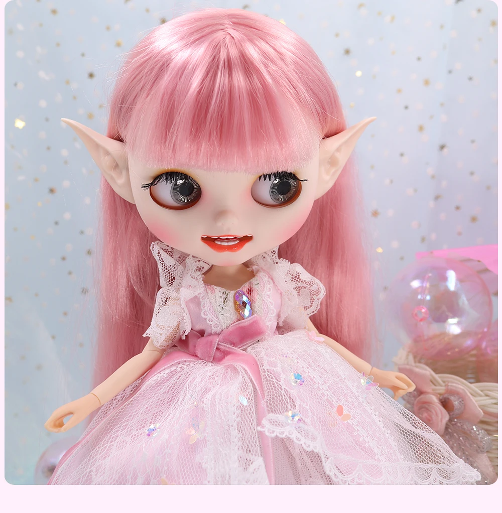 ICY DBS Blyth 1/6 Doll Suit Pink Fairy Skirt Headband Elf Earmuff Flower Basket Anime Girl BJD
