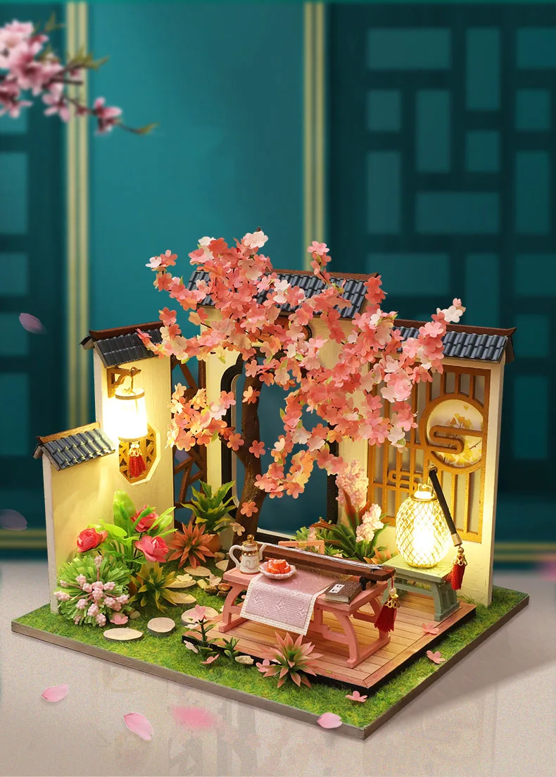 New DIY Wooden Dollhouse Miniature Landscape With Furniture Chinese Loft Doll Houses Assemble Toy Children Birthday Gift Casa