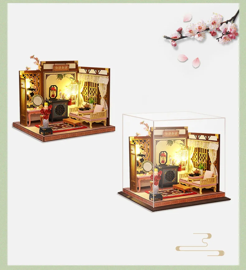 New DIY Wooden Dollhouse Miniature Landscape With Furniture Chinese Loft Doll Houses Assemble Toy Children Birthday Gift Casa