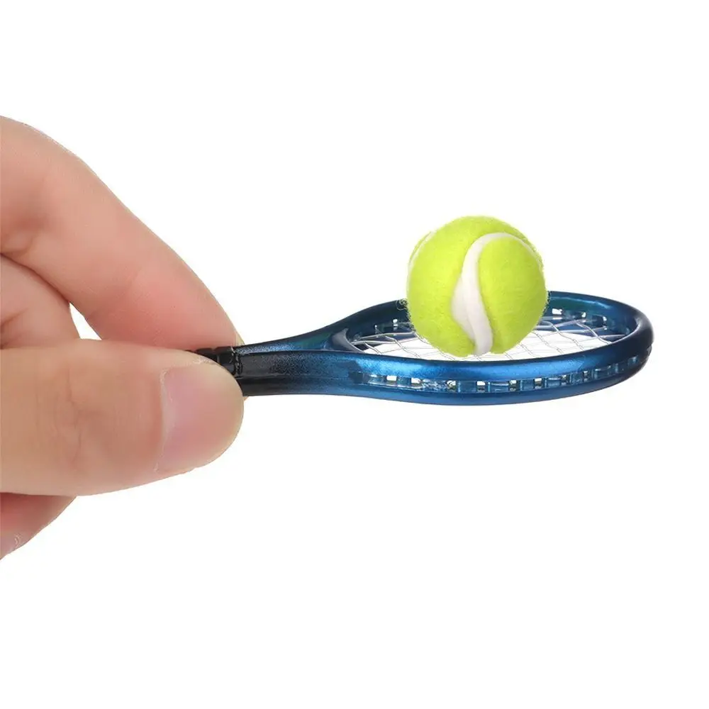 4PCS/Set Doll Tennis Racket kits Miniature Racquet Ball Bag Creative Photo Props For 1/6 1/12 DIY Dollhouse Accessories