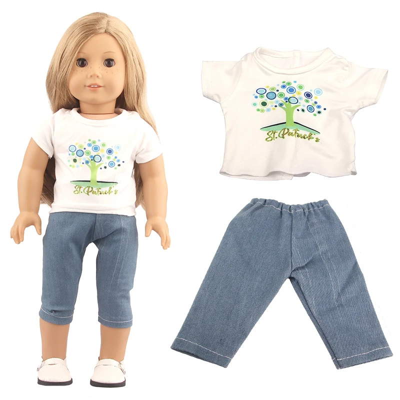 Doll Clothes Denim Suit T-shirt+Pants/Skirt Clothes Set For 18 Inch Amerian&43cm Baby New Born Doll Fot OG Girl Doll Gift Toys