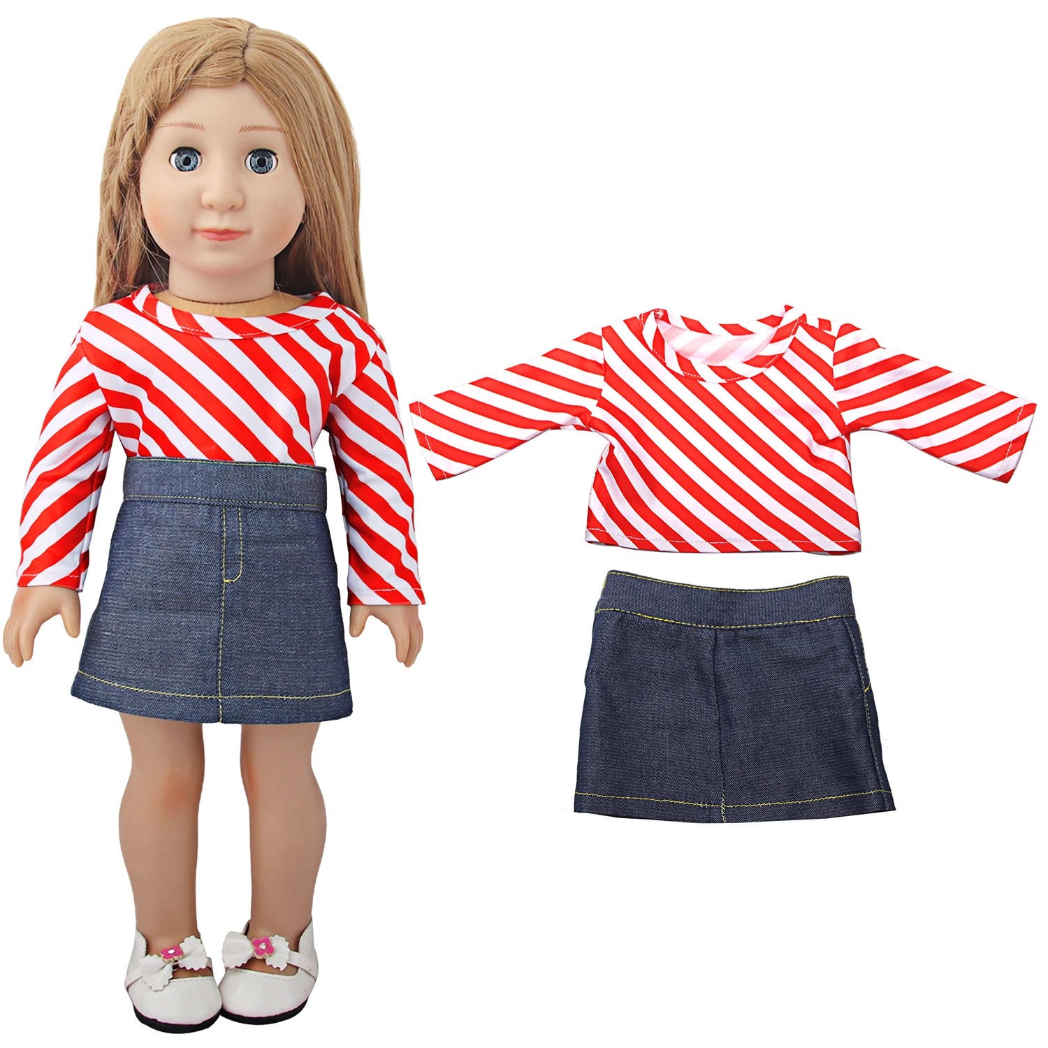 Doll Clothes Denim Suit T-shirt+Pants/Skirt Clothes Set For 18 Inch Amerian&43cm Baby New Born Doll Fot OG Girl Doll Gift Toys