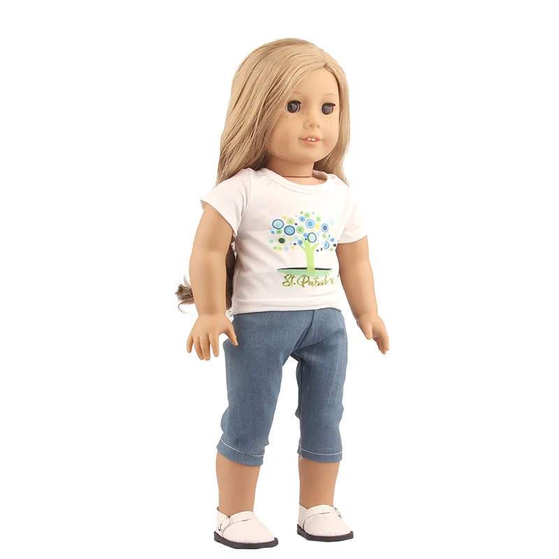 Doll Clothes Denim Suit T-shirt+Pants/Skirt Clothes Set For 18 Inch Amerian&43cm Baby New Born Doll Fot OG Girl Doll Gift Toys
