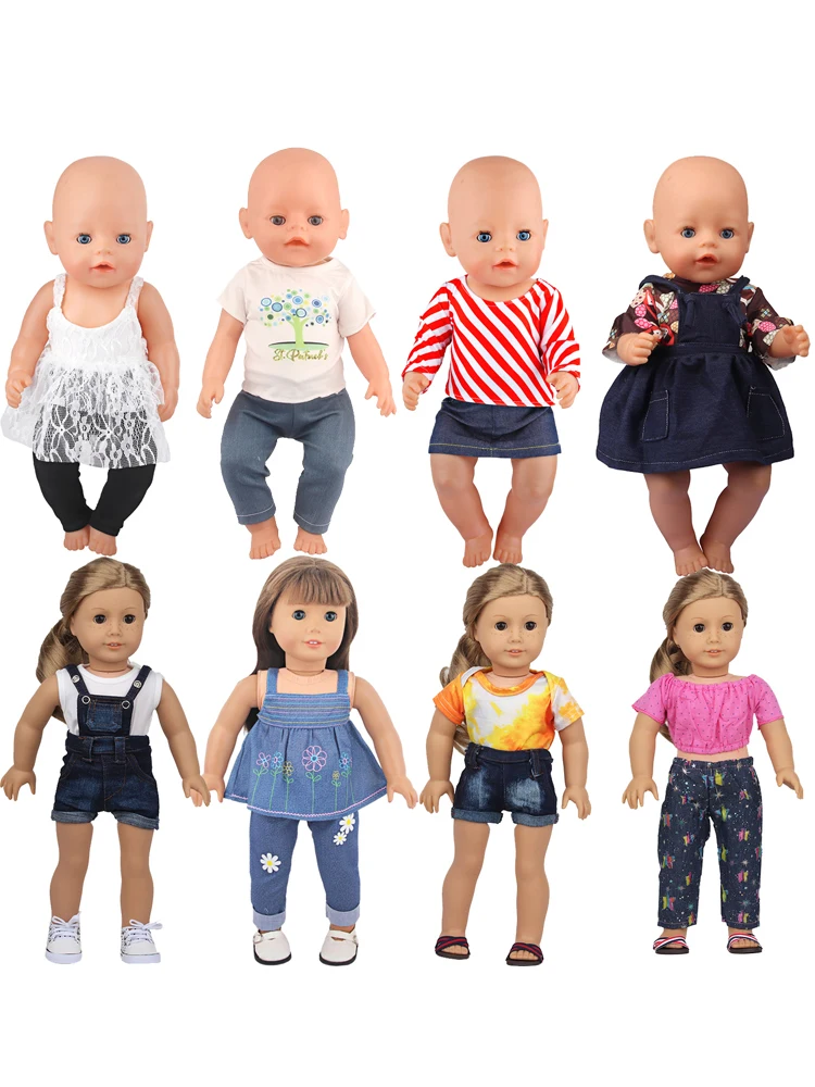 Doll Clothes Denim Suit T-shirt+Pants/Skirt Clothes Set For 18 Inch Amerian&43cm Baby New Born Doll Fot OG Girl Doll Gift Toys