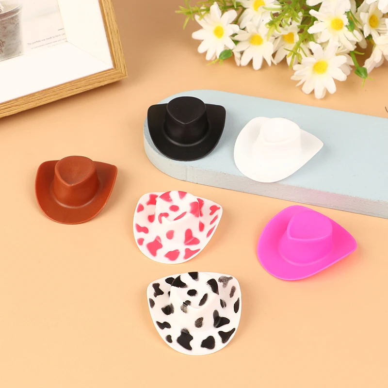 10Pcs 1/12 Dollhouse Western Cowboy Hat Miniature Plastic Doll Hat Mini Cowgirl Hat For Dolls Decoration Accessories