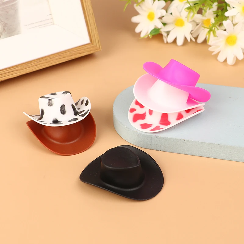 10Pcs 1/12 Dollhouse Western Cowboy Hat Miniature Plastic Doll Hat Mini Cowgirl Hat For Dolls Decoration Accessories