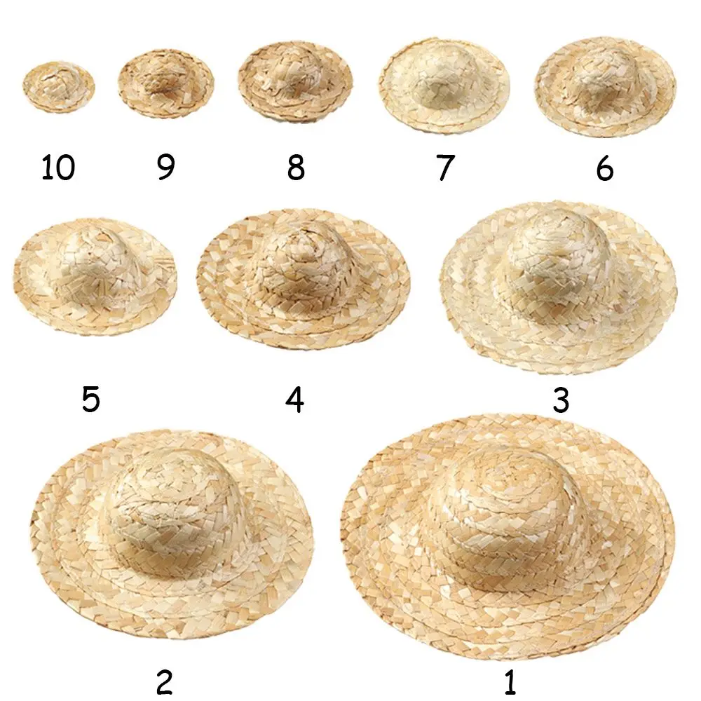 Multiple Sizes Crafts Woven Straw Hat DIY Decoration Doll Caps Toys Diy Doll Accessories