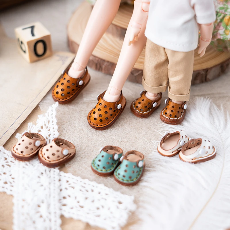 Ob11 Doll Shoes Doll Cowhide Hole Slippers Shoes Bjd Doll Sandals For Ob11, Obitsu 11, Molly, Gsc, 1/12 Bjd Dolls