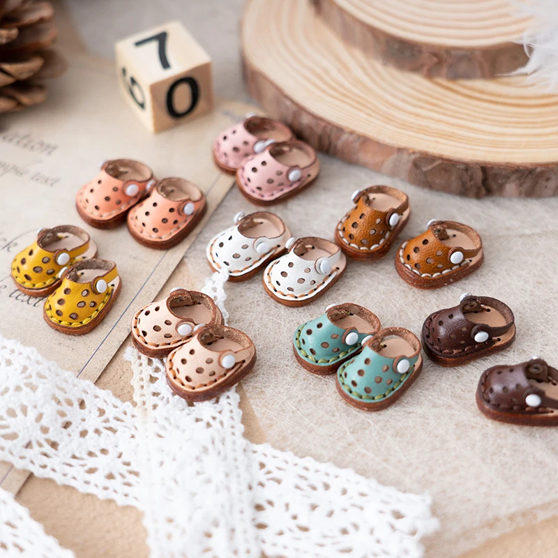 Ob11 Doll Shoes Doll Cowhide Hole Slippers Shoes Bjd Doll Sandals For Ob11, Obitsu 11, Molly, Gsc, 1/12 Bjd Dolls