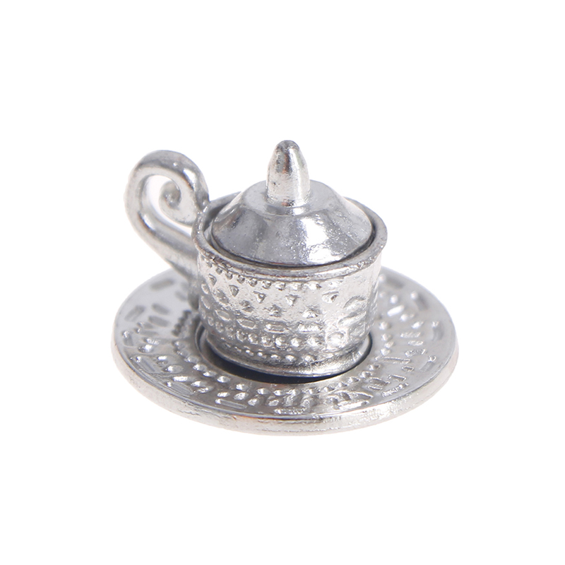 10pcs/Set 1/12 Dollhouse Miniature Silver Metal Tea Coffee Tray Model Kitchen Tableware Set For Doll House Decor Kids Toys Gift