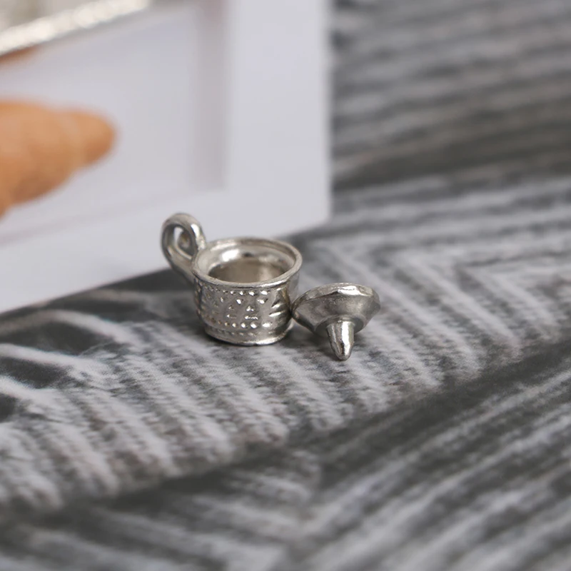 10pcs/Set 1/12 Dollhouse Miniature Silver Metal Tea Coffee Tray Model Kitchen Tableware Set For Doll House Decor Kids Toys Gift