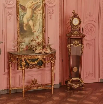 1/6 DollHouse Decoration Miniature Furniture Retro Court Sofa Floor Clock French Table Chair Baroque Piano Decoration Diy Gift