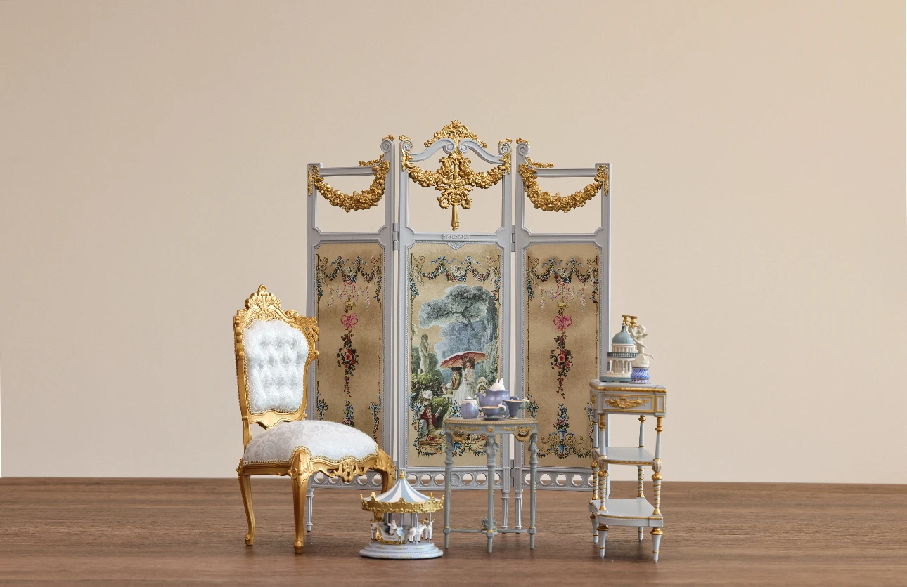 1/6 DollHouse Decoration Miniature Furniture Retro Court Sofa Floor Clock French Table Chair Baroque Piano Decoration Diy Gift