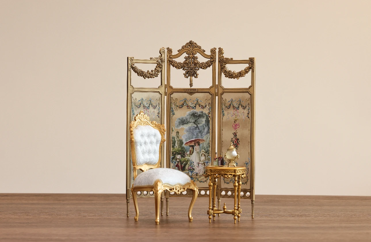 1/6 DollHouse Decoration Miniature Furniture Retro Court Sofa Floor Clock French Table Chair Baroque Piano Decoration Diy Gift