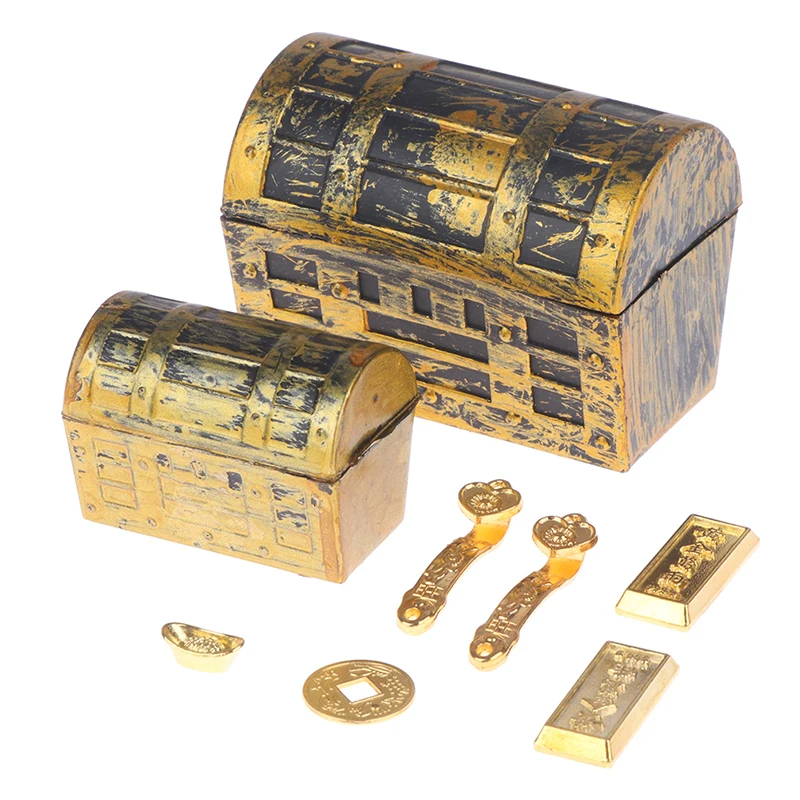 1/2/10pcs Miniature Treasure Chest Gold Yuan Treasure Copper Coin Model Mini Ruyi Gold Copper Coin Doll House Accessories
