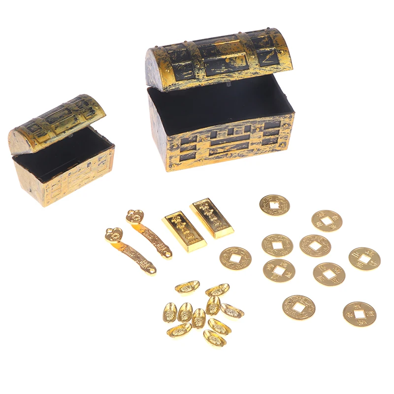 1/2/10pcs Miniature Treasure Chest Gold Yuan Treasure Copper Coin Model Mini Ruyi Gold Copper Coin Doll House Accessories