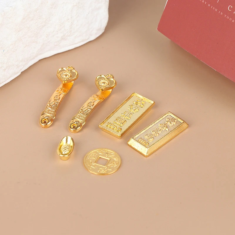 1/2/10pcs Miniature Treasure Chest Gold Yuan Treasure Copper Coin Model Mini Ruyi Gold Copper Coin Doll House Accessories
