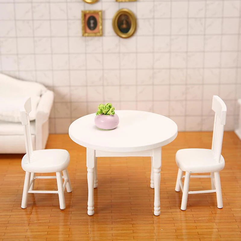 1/12 Dollhouse Miniature Furniture White Wooden Dining Table Chairs Model Toys