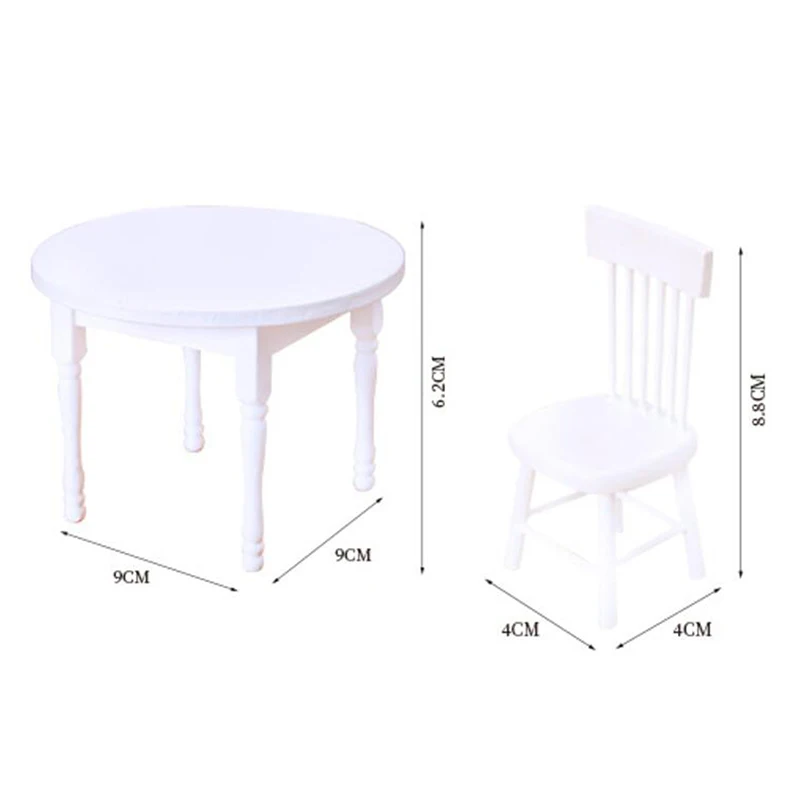 1/12 Dollhouse Miniature Furniture White Wooden Dining Table Chairs Model Toys