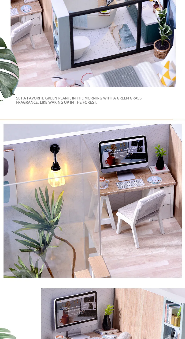 DIY Wooden DollHouse Kits Miniature with Furniture Light Moder Loft Roombox Assembled 3D Model for Children Adult Birthday Gifts