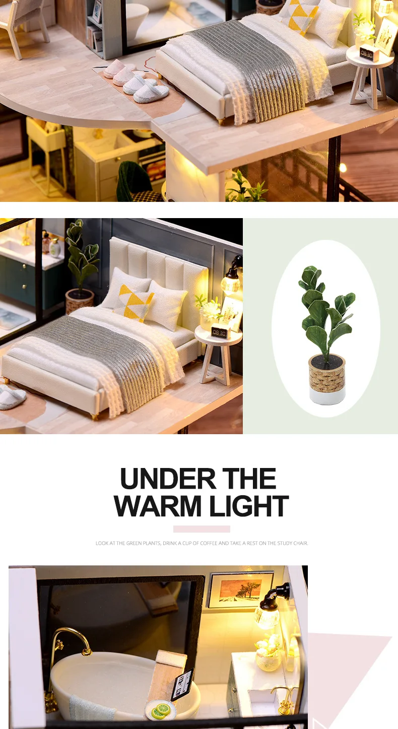 DIY Wooden DollHouse Kits Miniature with Furniture Light Moder Loft Roombox Assembled 3D Model for Children Adult Birthday Gifts