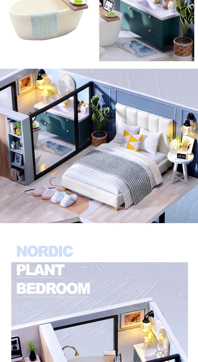 DIY Wooden DollHouse Kits Miniature with Furniture Light Moder Loft Roombox Assembled 3D Model for Children Adult Birthday Gifts