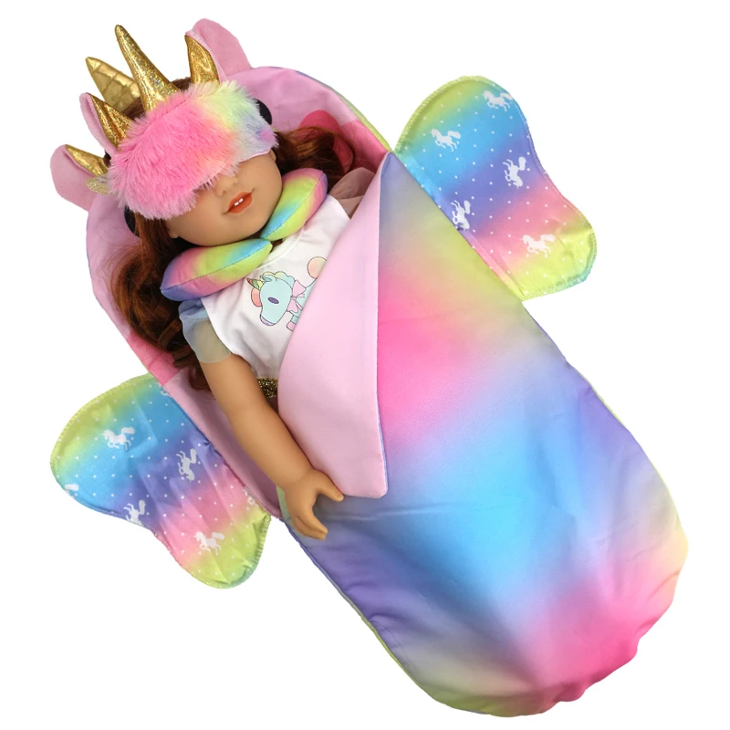 18 Inch Girl Doll Carry Bag Pink Rainbow Color 16" Baby Dolls Carry Out Sleeping Bag Child's Gift