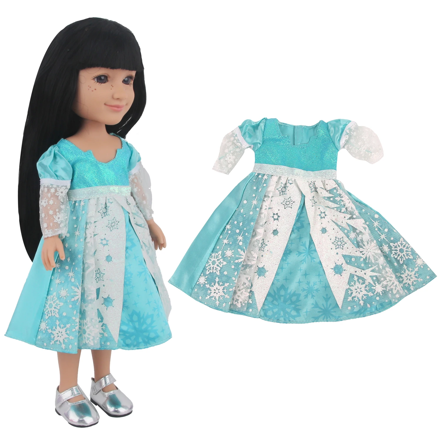 Lake Blue Snow Flower Dress For 14 Inches American Doll Three-tone Doll Skirt Clothes For 35cm Baby Russia DIY Girl Dolls Toy