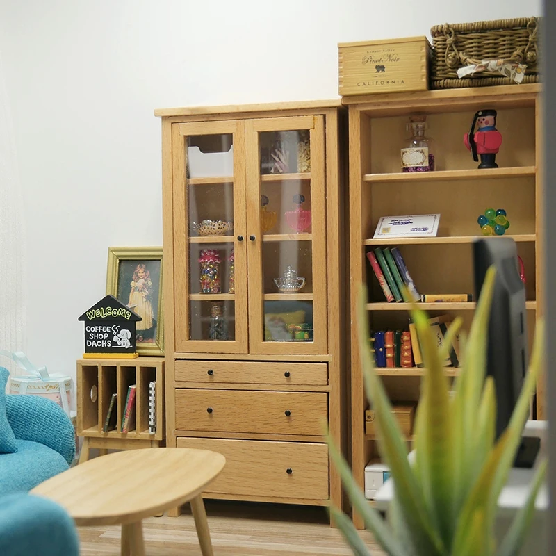 1:6 1:12 Dollhouse Miniature TV Cabinet Bookcase Glass Cabinet Chest of Drawers Dust Cabinet Furniture Model Decor Toy