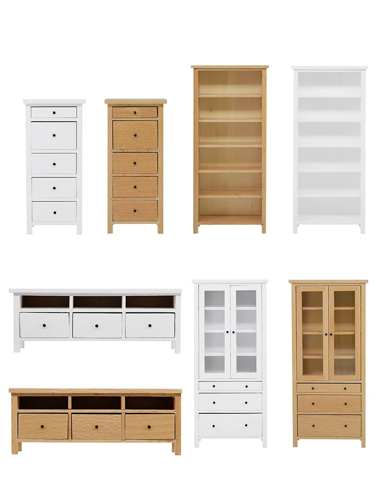 1:6 1:12 Dollhouse Miniature TV Cabinet Bookcase Glass Cabinet Chest of Drawers Dust Cabinet Furniture Model Decor Toy