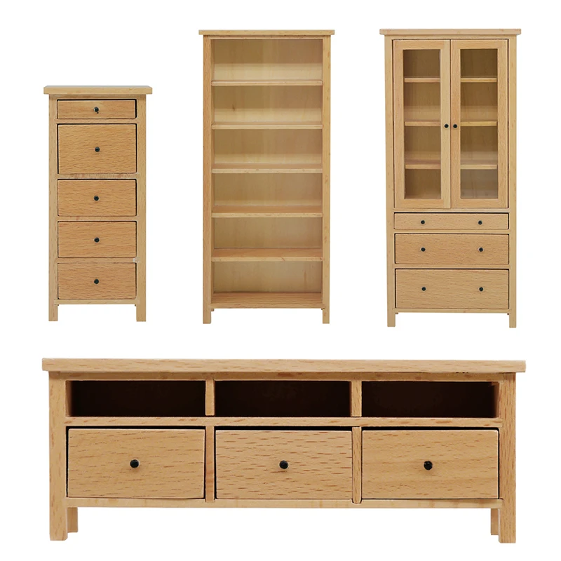 1:6 1:12 Dollhouse Miniature TV Cabinet Bookcase Glass Cabinet Chest of Drawers Dust Cabinet Furniture Model Decor Toy