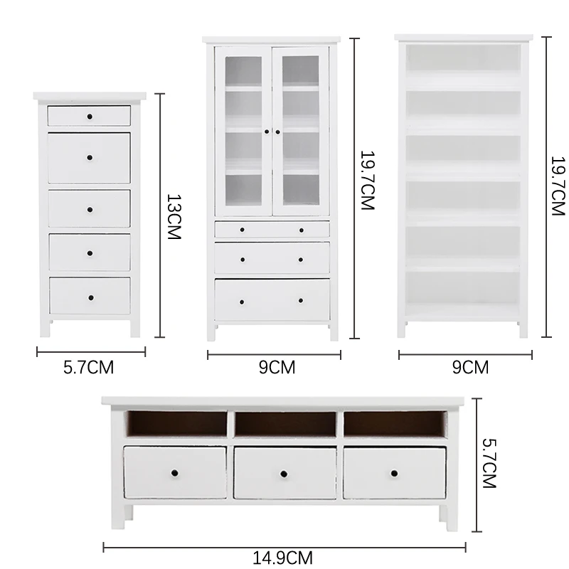 1:6 1:12 Dollhouse Miniature TV Cabinet Bookcase Glass Cabinet Chest of Drawers Dust Cabinet Furniture Model Decor Toy