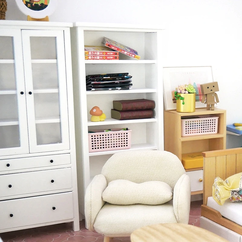 1:6 1:12 Dollhouse Miniature TV Cabinet Bookcase Glass Cabinet Chest of Drawers Dust Cabinet Furniture Model Decor Toy