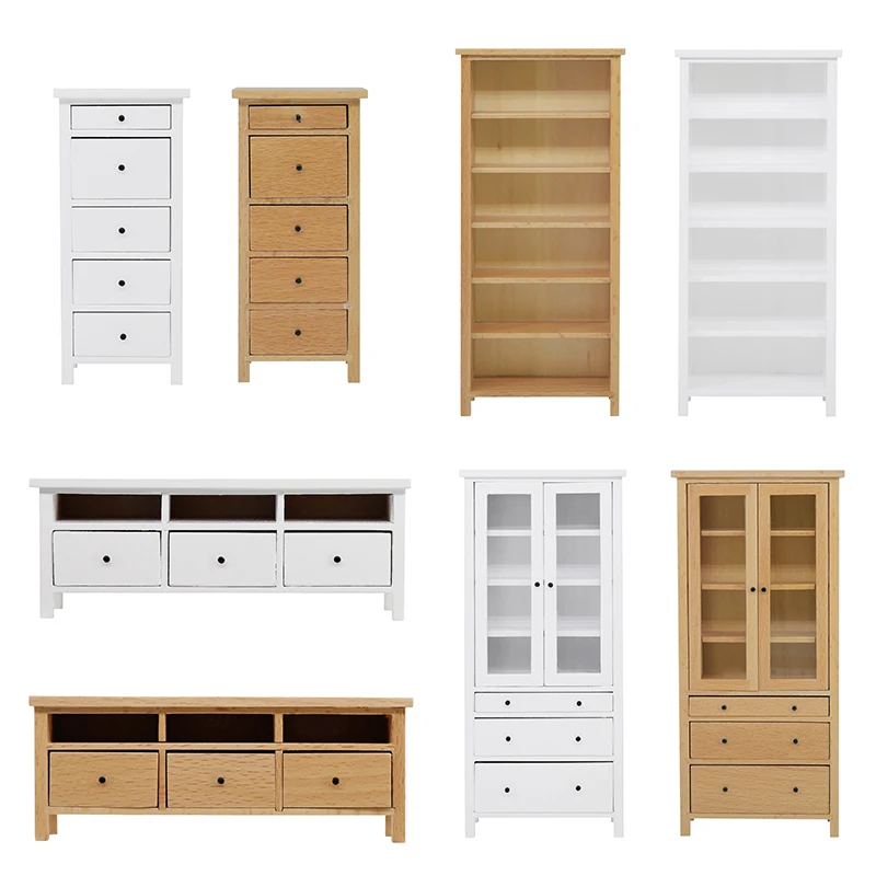 1:6 1:12 Dollhouse Miniature TV Cabinet Bookcase Glass Cabinet Chest of Drawers Dust Cabinet Furniture Model Decor Toy