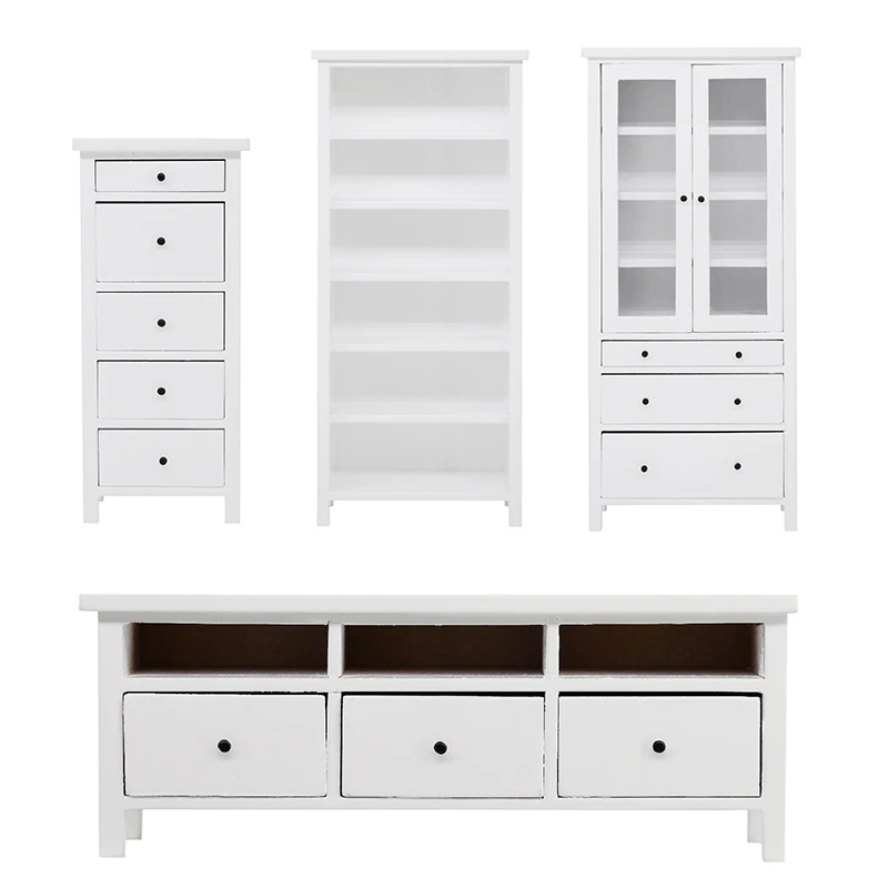 1:6 1:12 Dollhouse Miniature TV Cabinet Bookcase Glass Cabinet Chest of Drawers Dust Cabinet Furniture Model Decor Toy