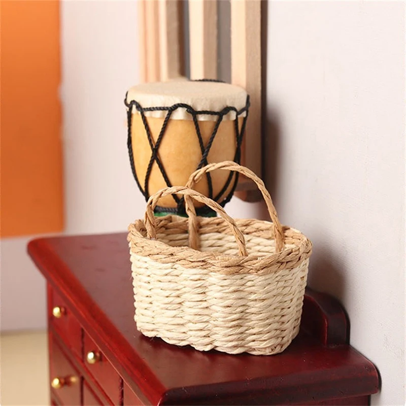 1:12 Dollhouse Miniature Storage Basket Vegetable Food Woven Frame Kitchen Model Decor Toy Doll House Accessories