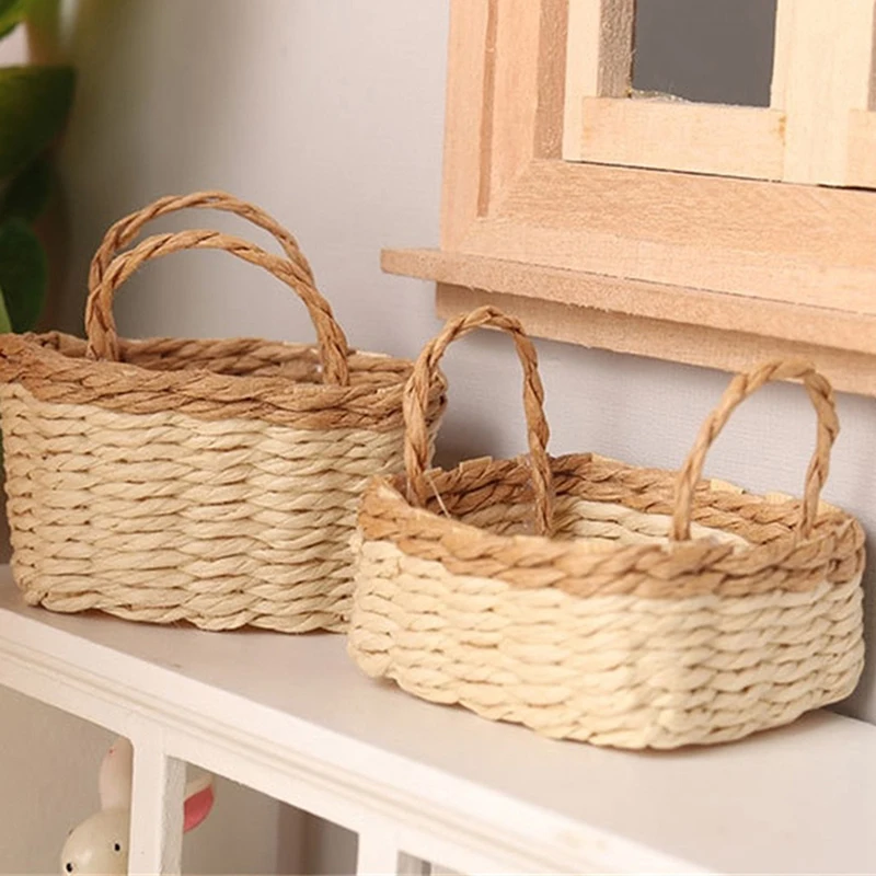 1:12 Dollhouse Miniature Storage Basket Vegetable Food Woven Frame Kitchen Model Decor Toy Doll House Accessories