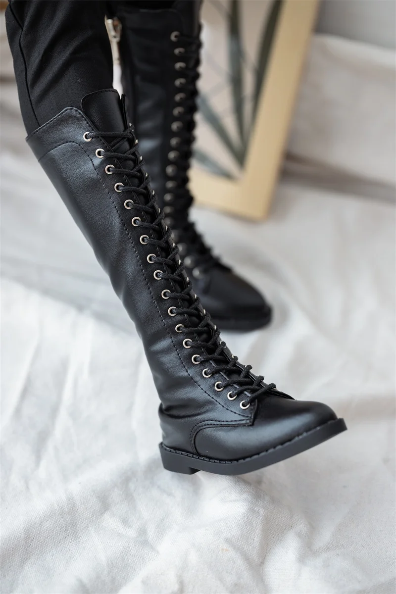 BJD Doll Shoes Toy Boys Girls 1/3 ID75 Black Brown Soft-soled Lacy Mid-calf Pointy Toe Leather High Boots Gift Doll Accessories