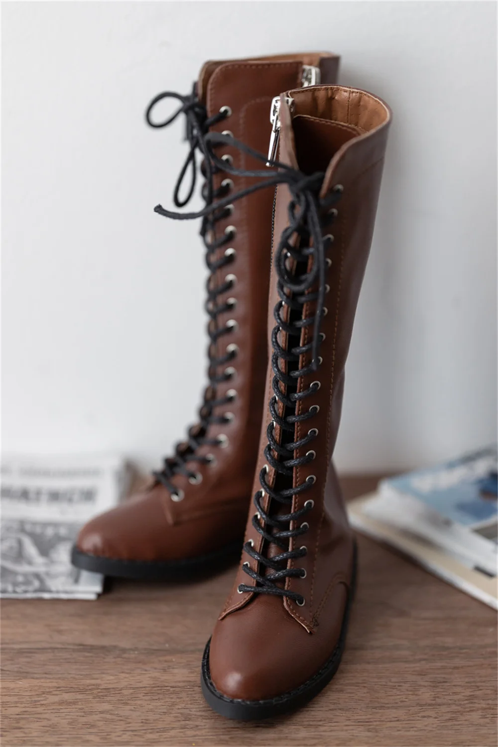 BJD Doll Shoes Toy Boys Girls 1/3 ID75 Black Brown Soft-soled Lacy Mid-calf Pointy Toe Leather High Boots Gift Doll Accessories