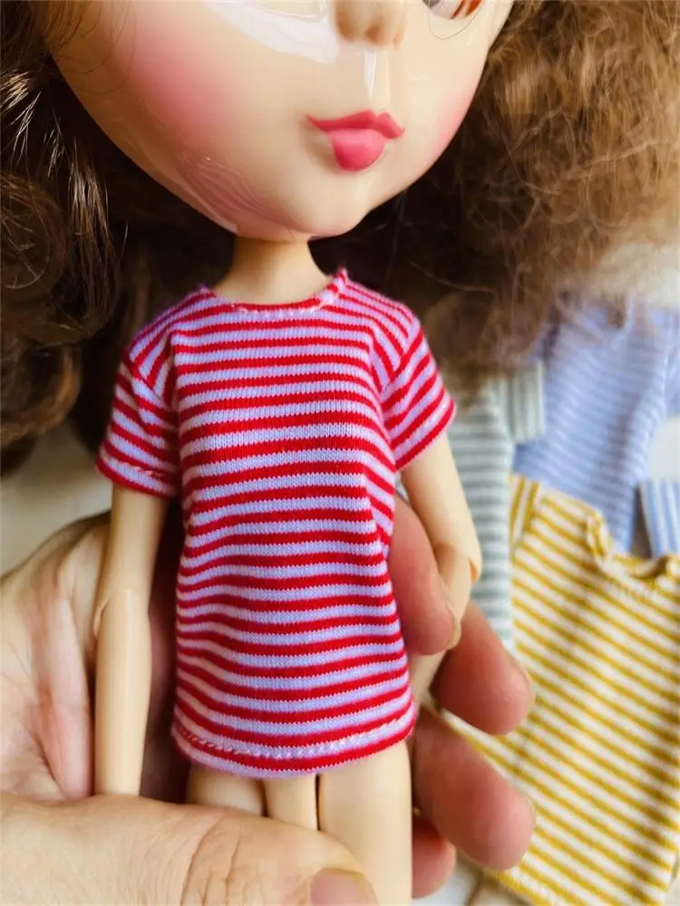 1pcs Blyth Doll Clothes, Pure Cotton Stripe T-Shirt for Azone OB24 Pullip Blyth 1/6 Doll Clothes Accessories for Dolls