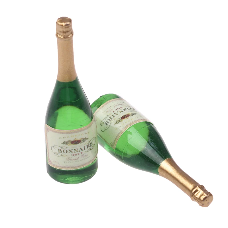 2 Pc Dollhouse Champagne Drink Bottles 1/12 Scale Mini Dollhouse Decor