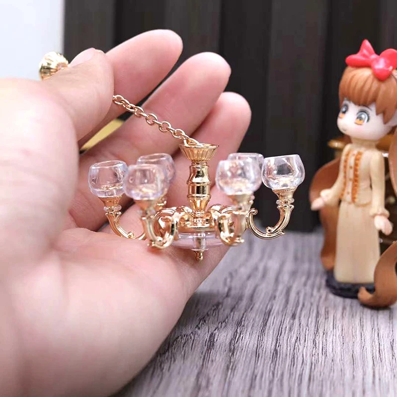 1Pc 1/6 1/12 Miniature Dollhouse Ceiling Lamp Hanging Lamp Mini LED Lighting Model Home Decoration Doll Furniture Toy
