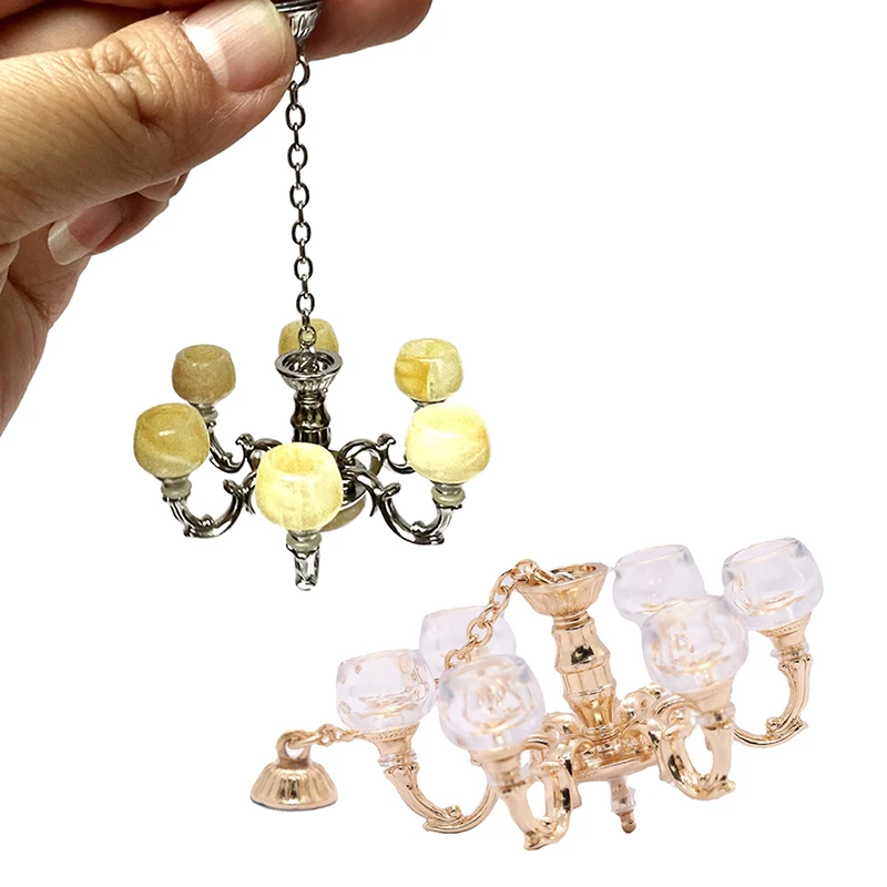 1Pc 1/6 1/12 Miniature Dollhouse Ceiling Lamp Hanging Lamp Mini LED Lighting Model Home Decoration Doll Furniture Toy