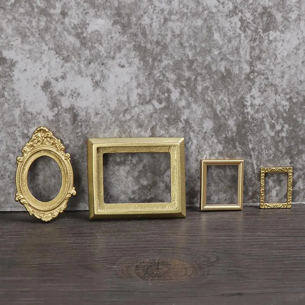DIY Dollhouse Ornament Vintage Furniture European Style 1:12 Scale Doll House Accessories Mini Gloden Frames Miniature Mirror