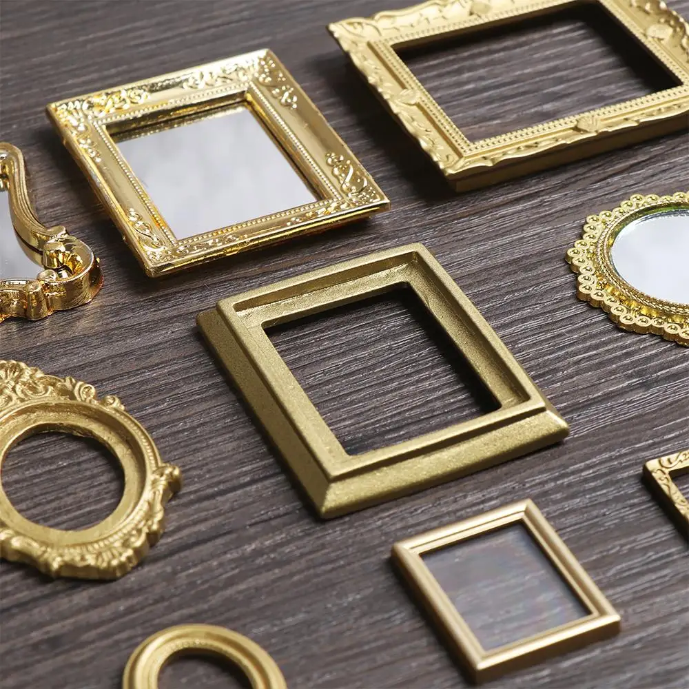 DIY Dollhouse Ornament Vintage Furniture European Style 1:12 Scale Doll House Accessories Mini Gloden Frames Miniature Mirror