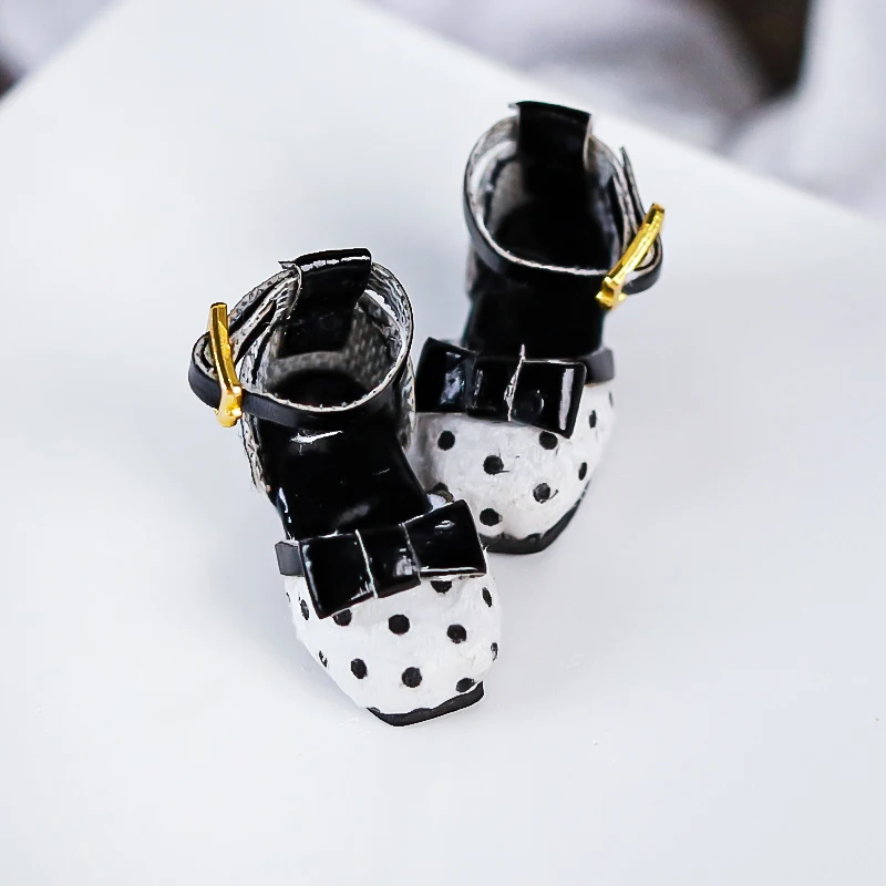 1 Pair of OB11 Doll Baby Shoes Spotted Bow High Heels 1/12 Bjd Doll Shoes Decoration Detachable Doll PVC Material